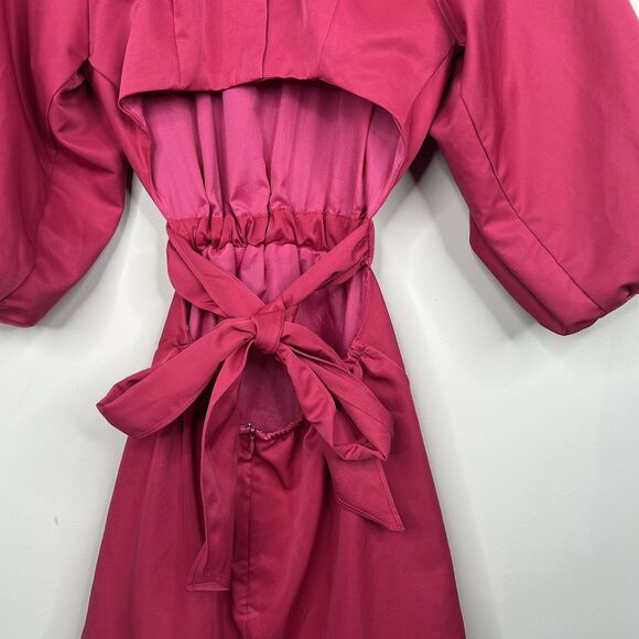 DO+ BE Magenta Open Back‎ Puff Sleeve Fit Flare Mini Dress Women’s Size Small - Picture 12 of 16